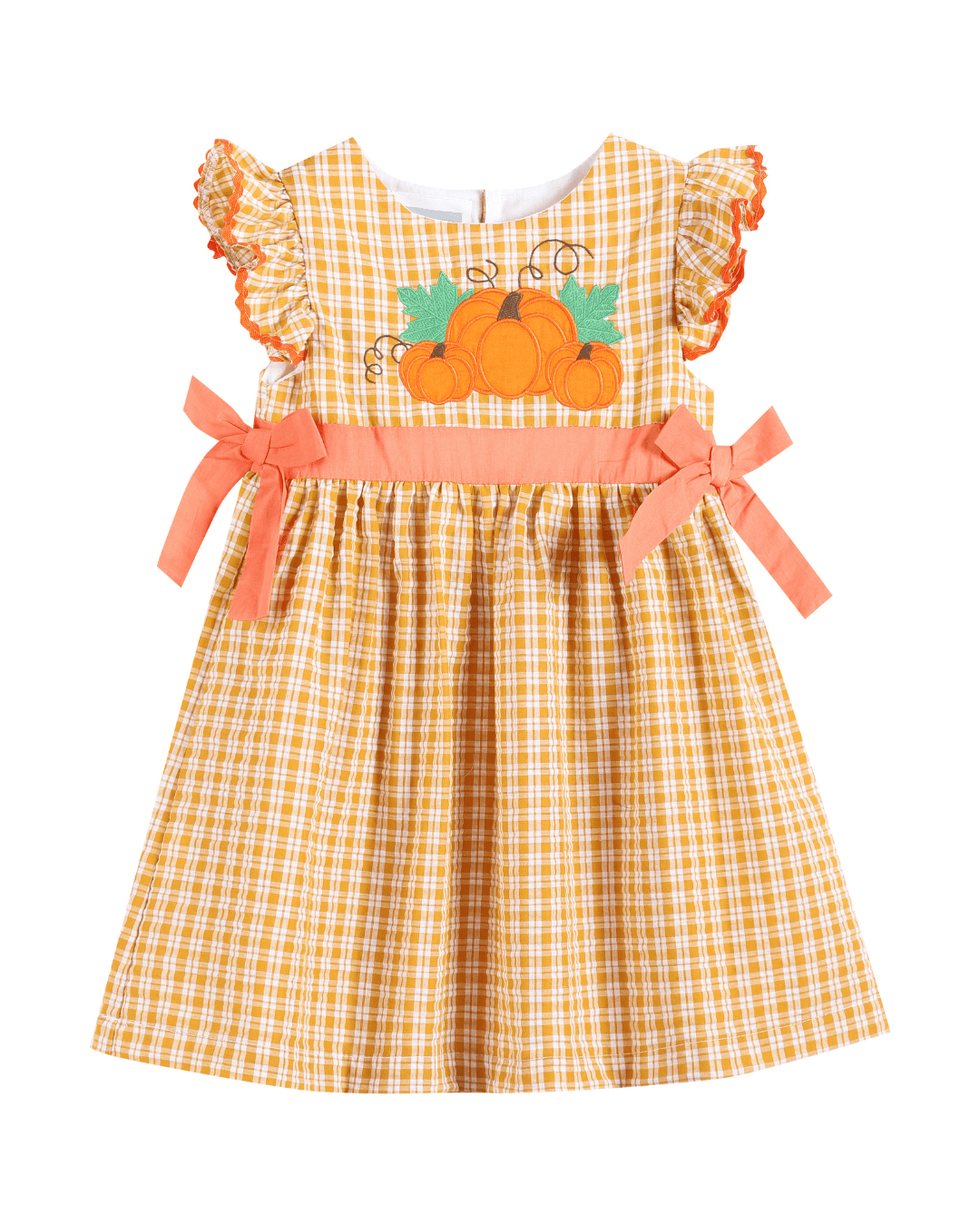Orange Gingham Ruffle Pumpkin Bow Dress