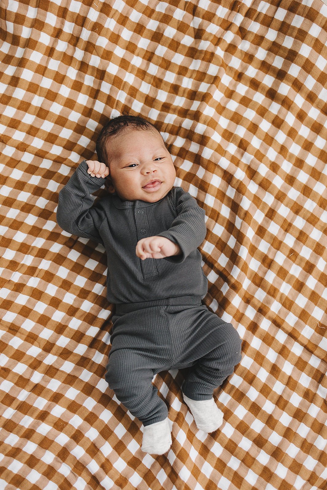 Organic Charcoal Snap Long Sleeve Ribbed Bodysuit - Blissfully Lavender BoutiqueMebie Baby