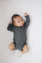 Organic Charcoal Snap Long Sleeve Ribbed Bodysuit - Blissfully Lavender BoutiqueMebie Baby