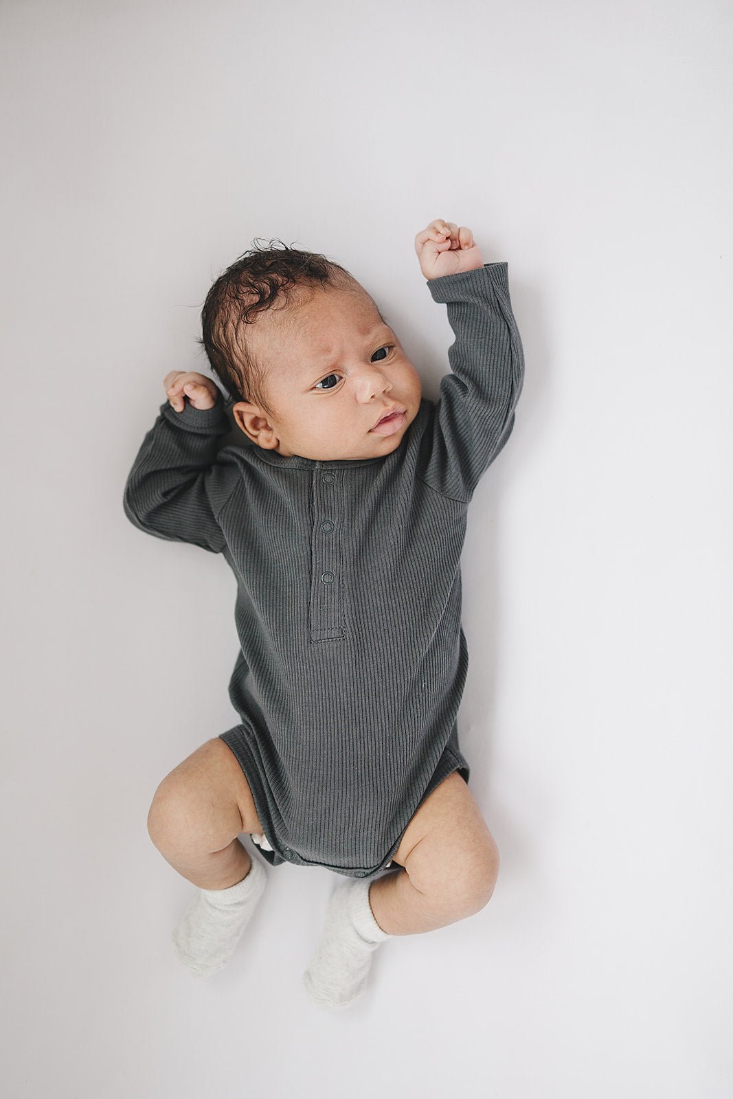 Organic Charcoal Snap Long Sleeve Ribbed Bodysuit - Blissfully Lavender BoutiqueMebie Baby