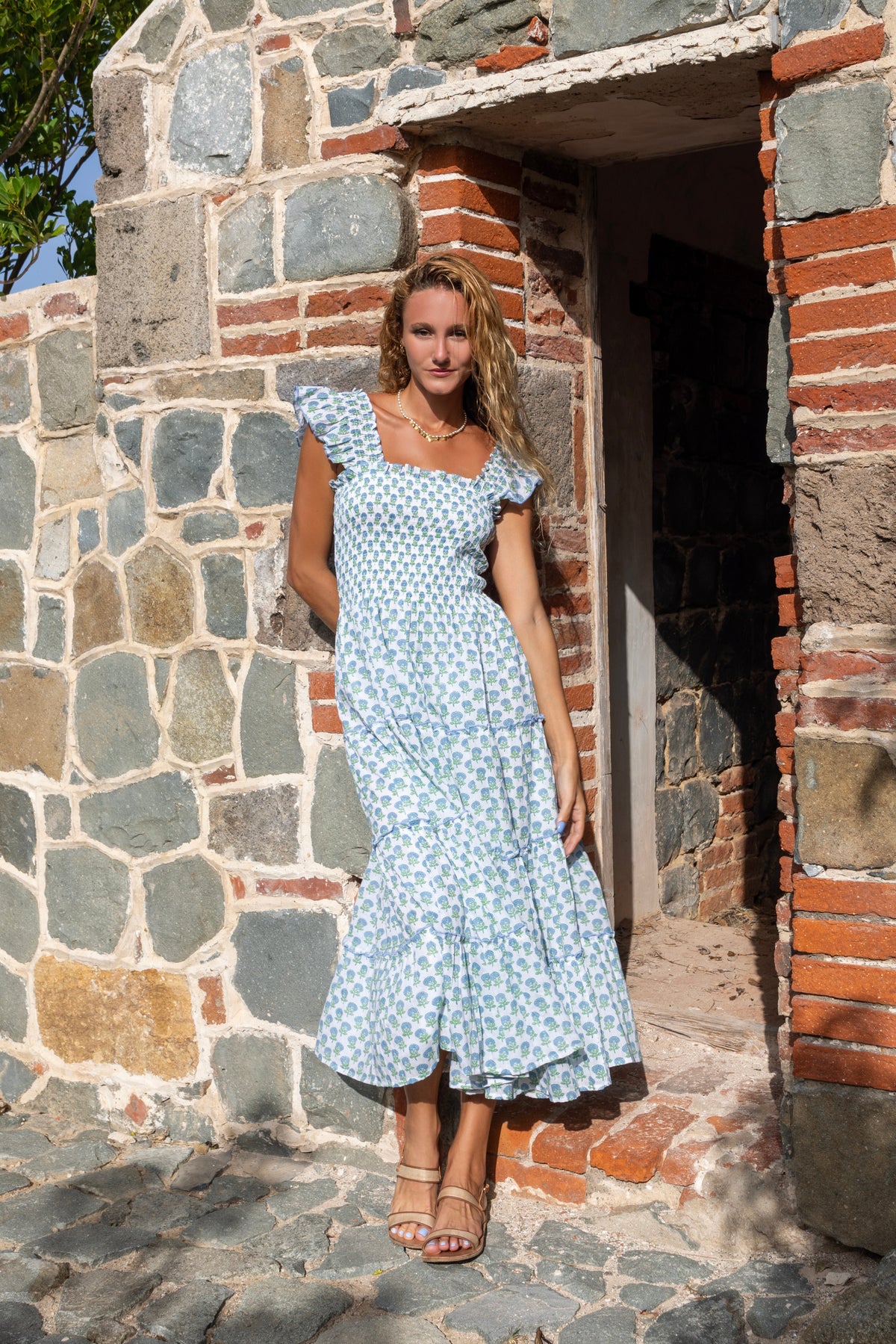 Paloma Women's Maxi Dress Aqua Floral Block Print