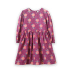 Girls' Long Sleeve Dress with Floral Motif | Purple & Red