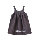 Toddler Pinafore Corduroy Dress with Embroidery | Gray & White