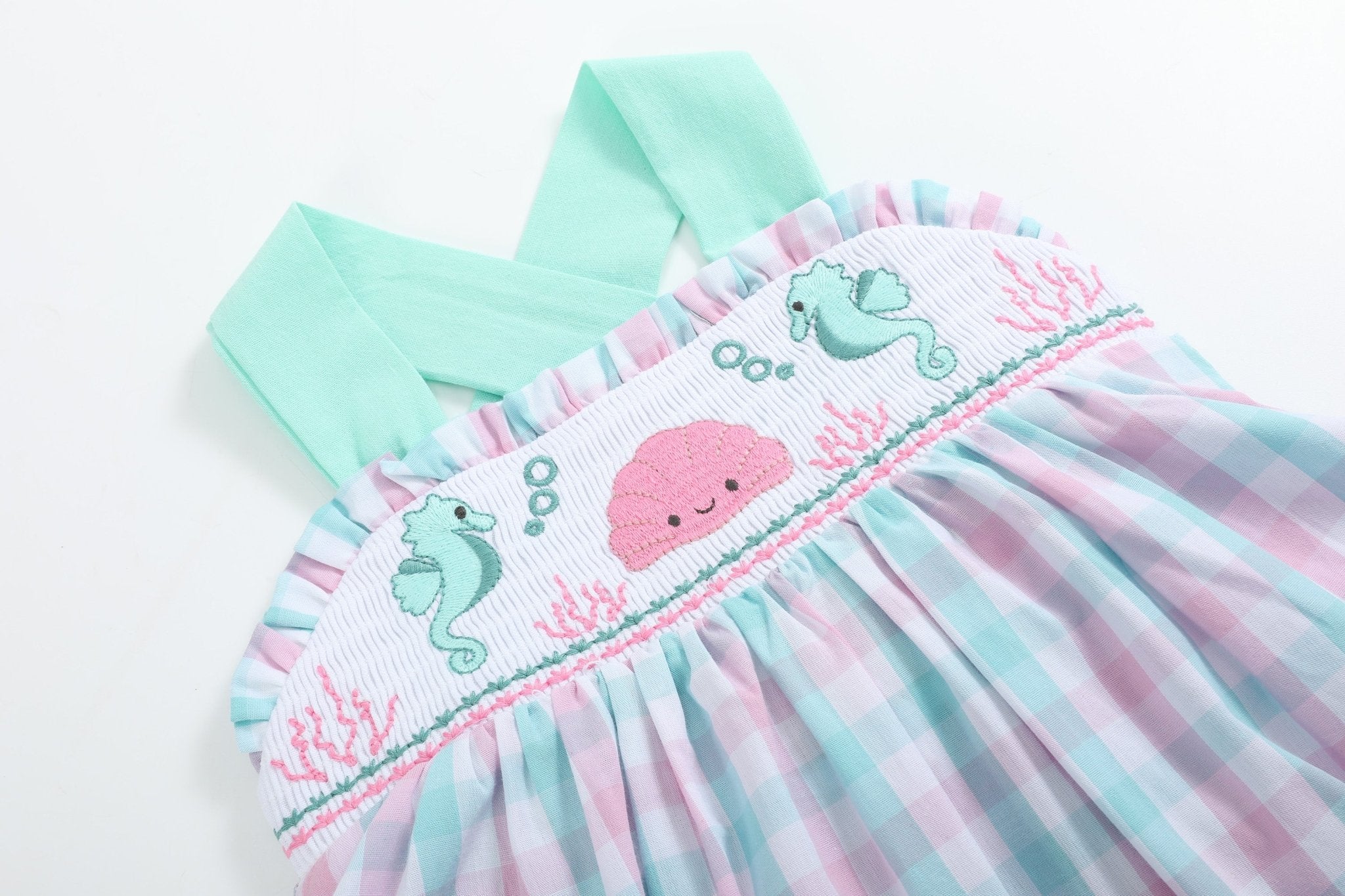 Pink & Aqua Seashell Smocked Sundress