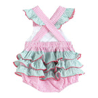 Pink and Green Smocked Bubble Ruffle Romper