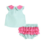 Pink and Green Top and Ruffle Bloomer Set