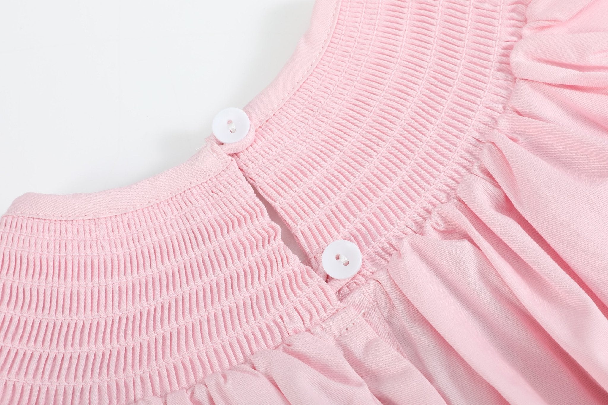 Pink & White Bows Smocked Bishop Dress
