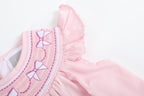 Pink & White Bows Smocked Bishop Dress