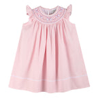 Pink & White Bows Smocked Bishop Dress