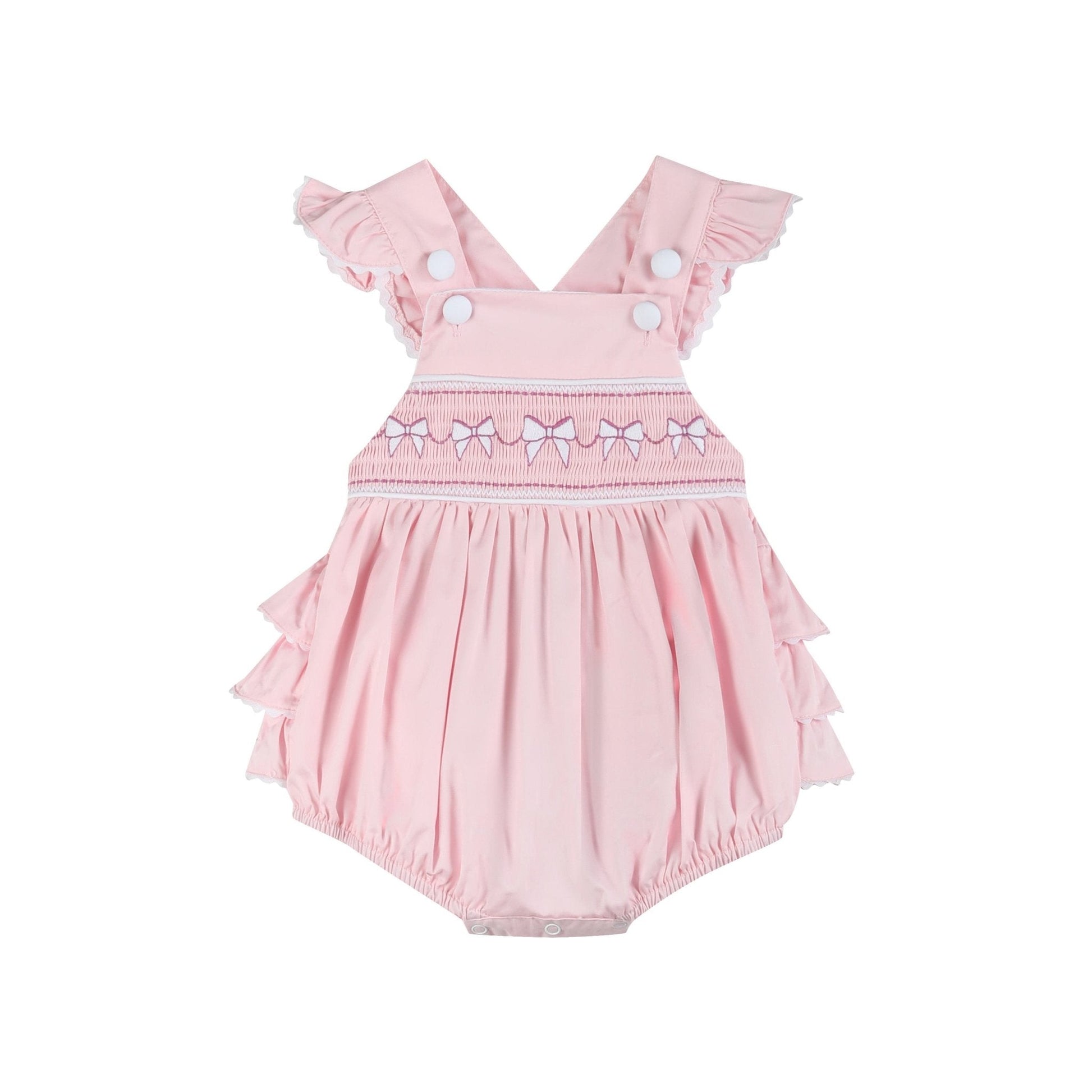 Pink & White Bows Smocked Ruffle Romper