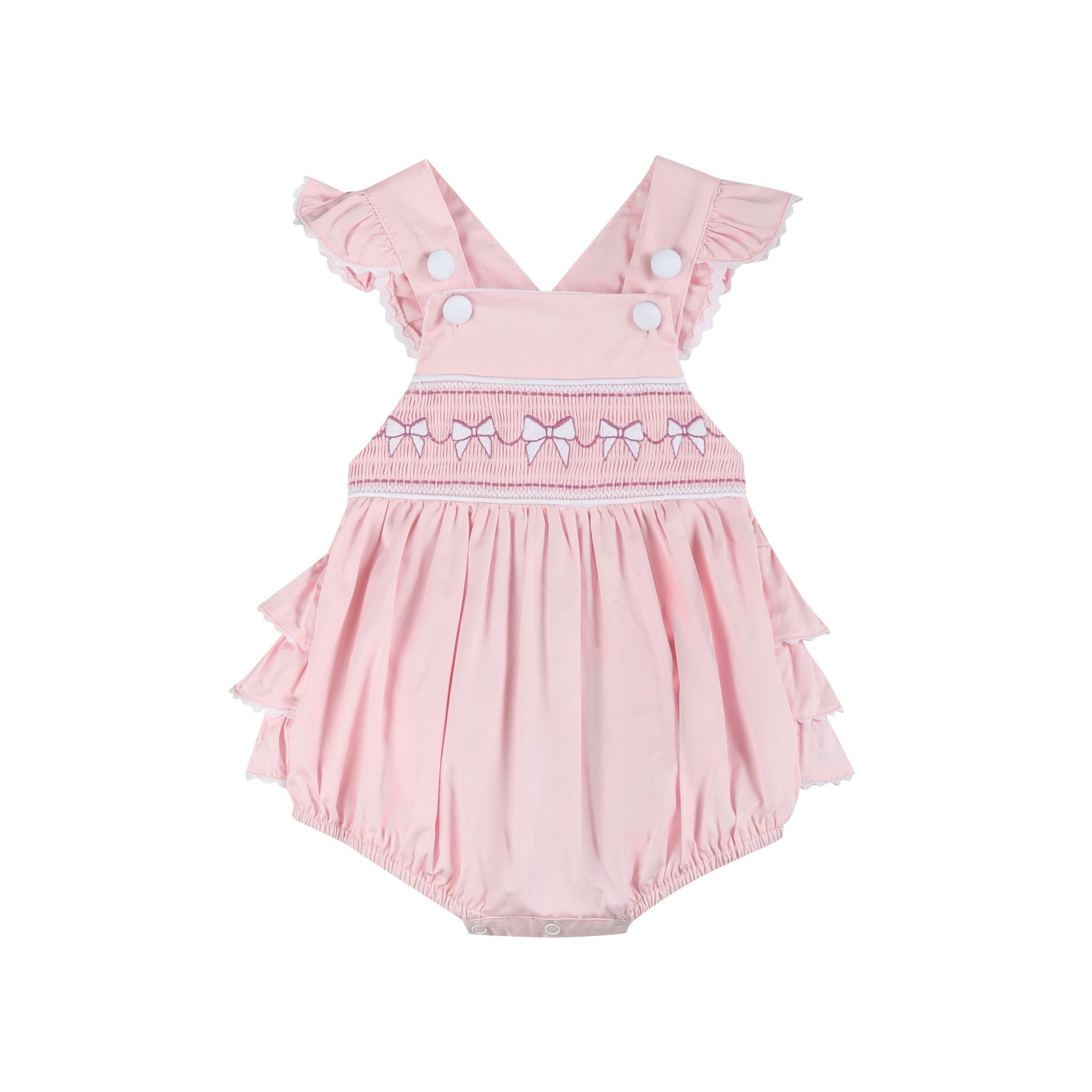 Pink & White Bows Smocked Ruffle Romper