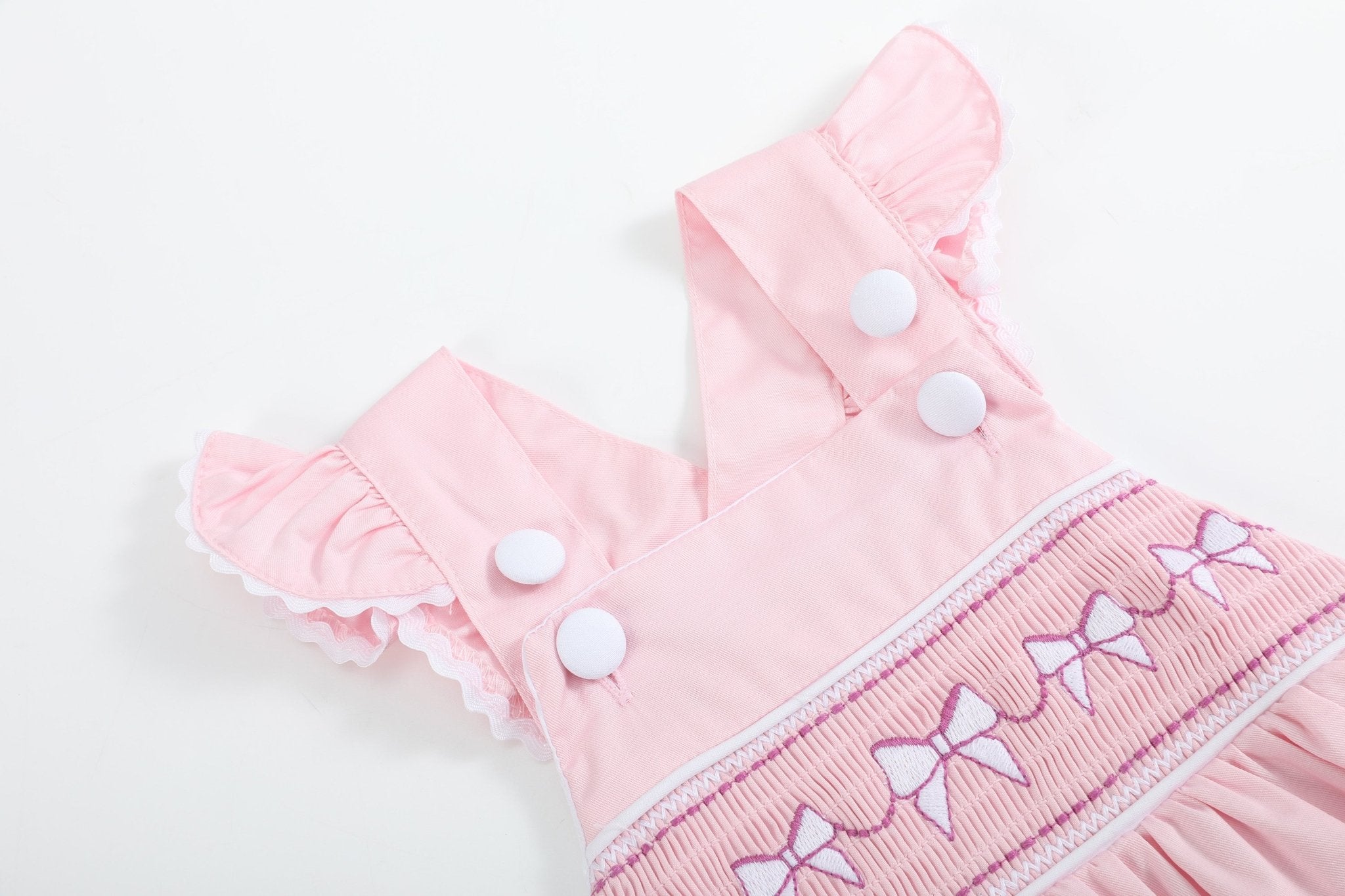 Pink & White Bows Smocked Ruffle Romper
