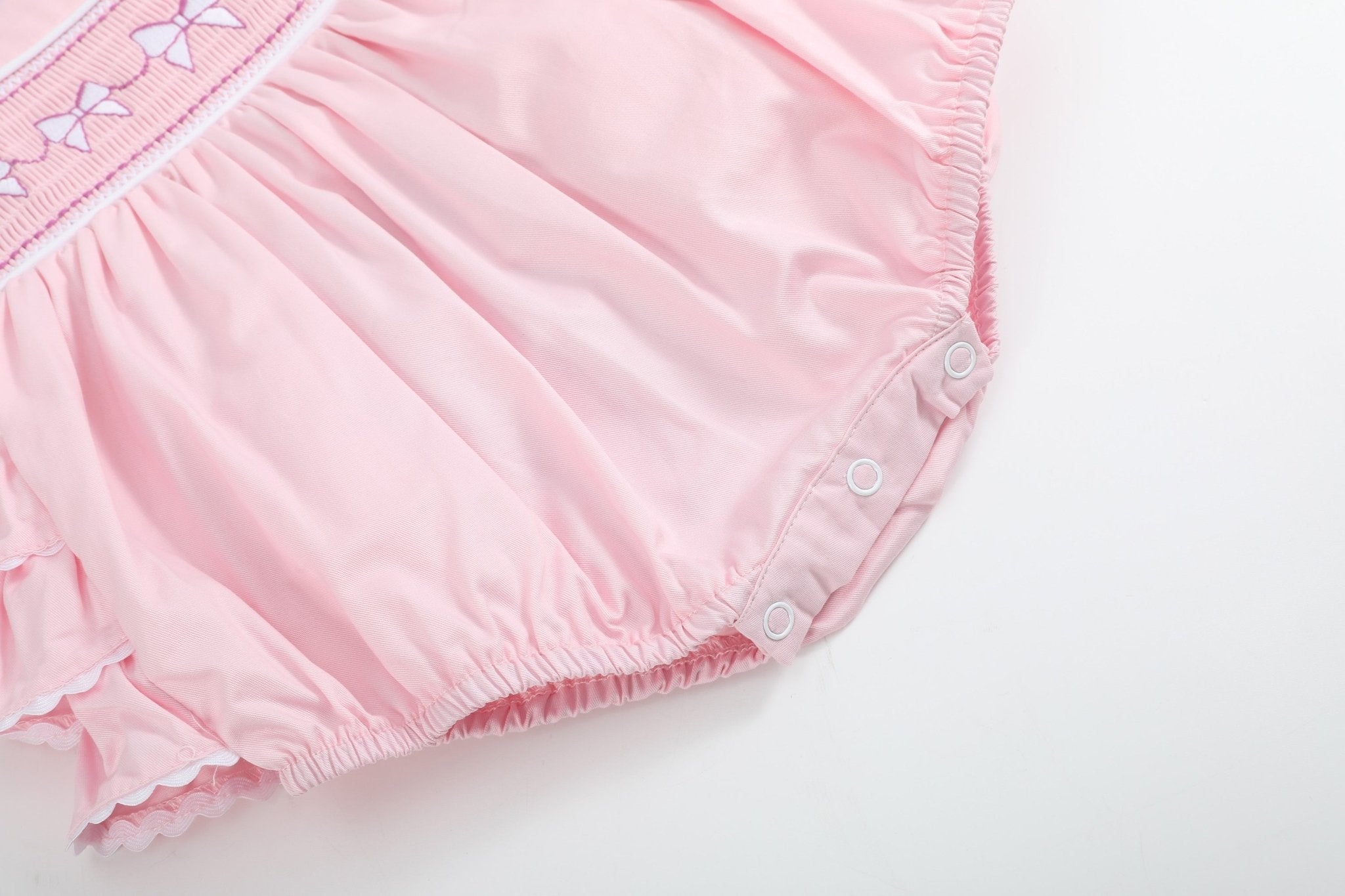 Pink & White Bows Smocked Ruffle Romper
