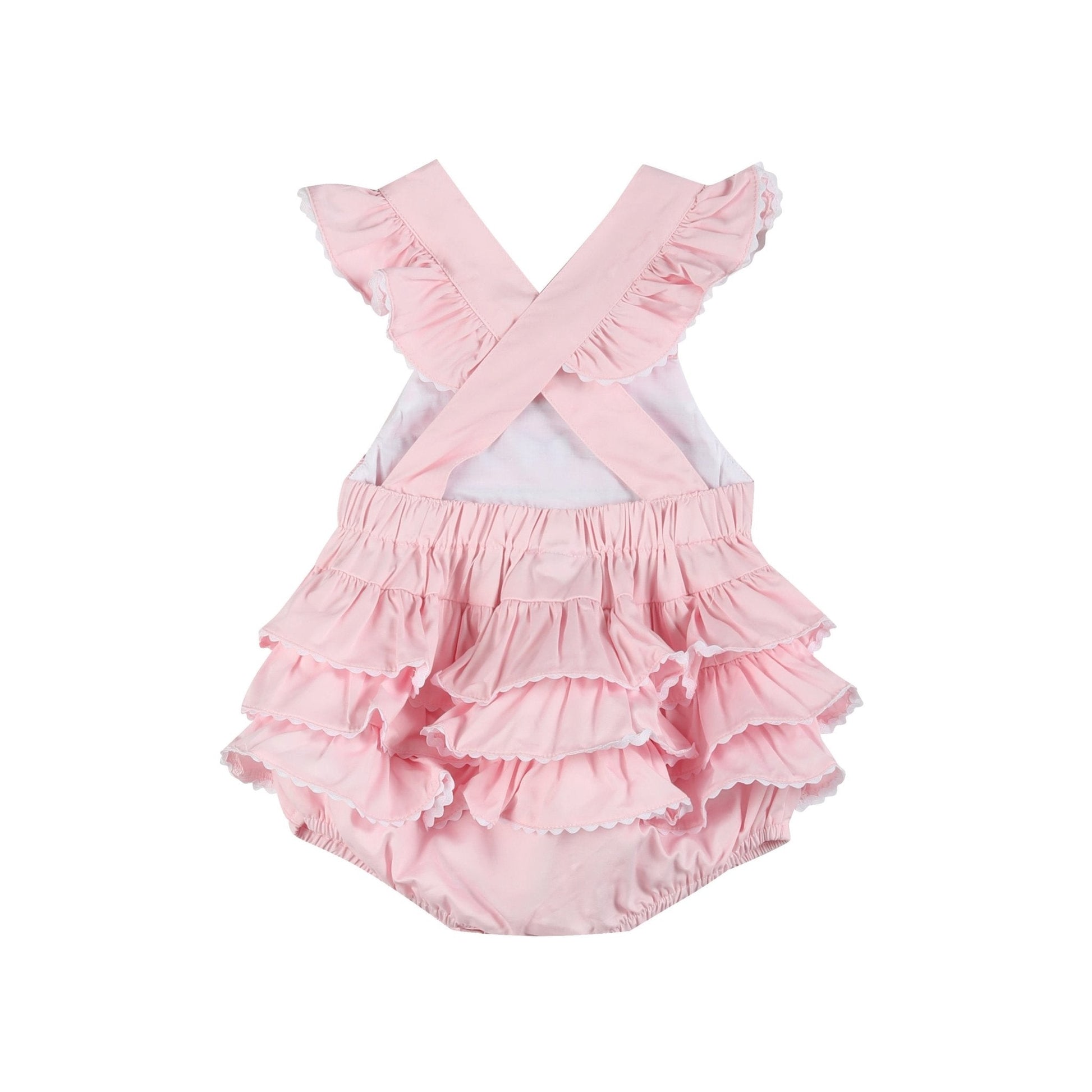 Pink & White Bows Smocked Ruffle Romper