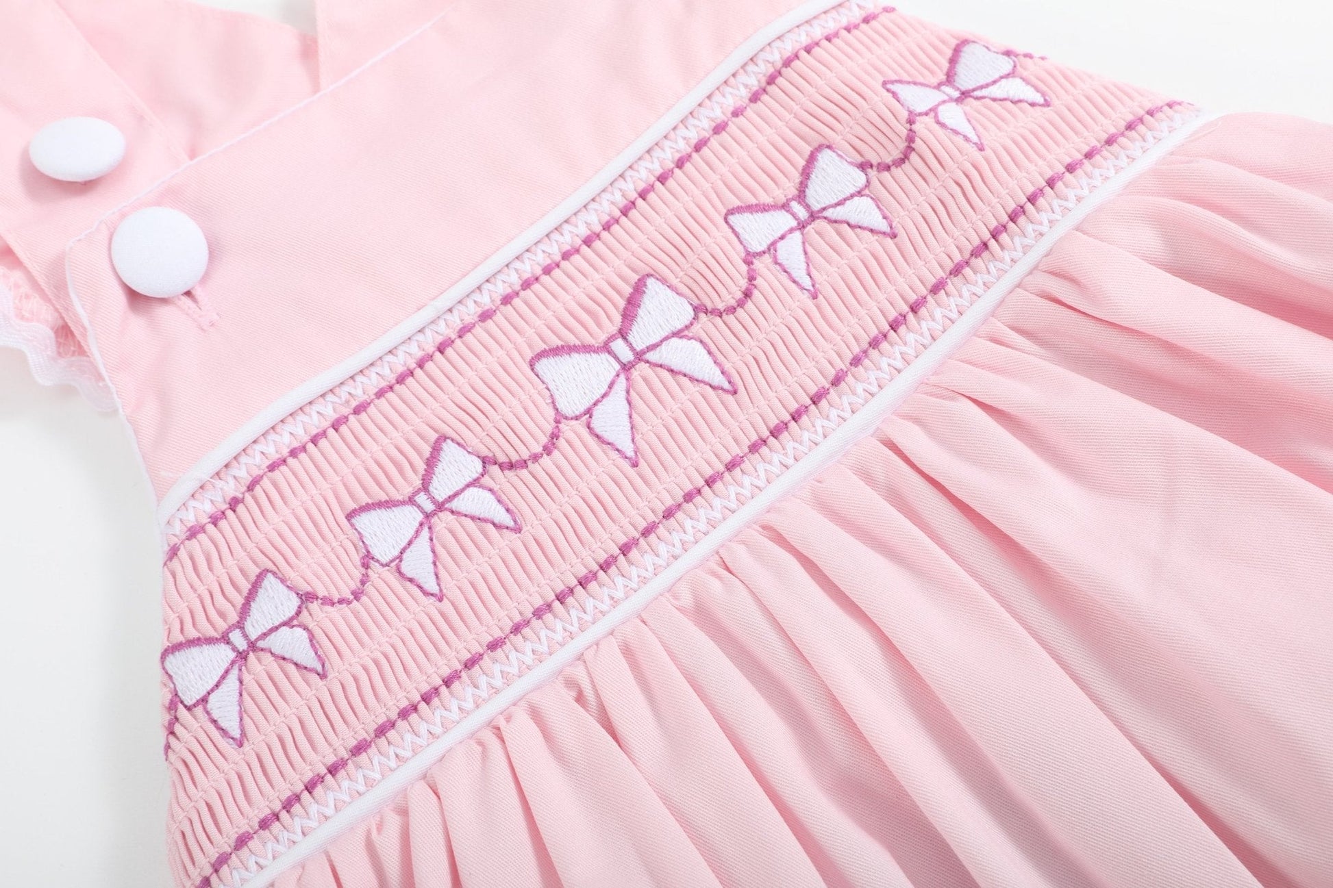 Pink & White Bows Smocked Ruffle Romper