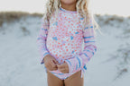 Pink Blue Abstract Long Sleeve Rash Guard Swimsuit - Blissfully Lavender BoutiqueOopsie Daisy