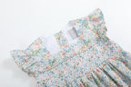 Pink Floral Print Smocked Flutter Dress
