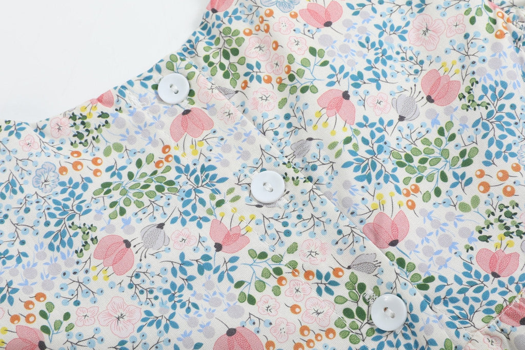 Pink Floral Print Smocked Flutter Romper