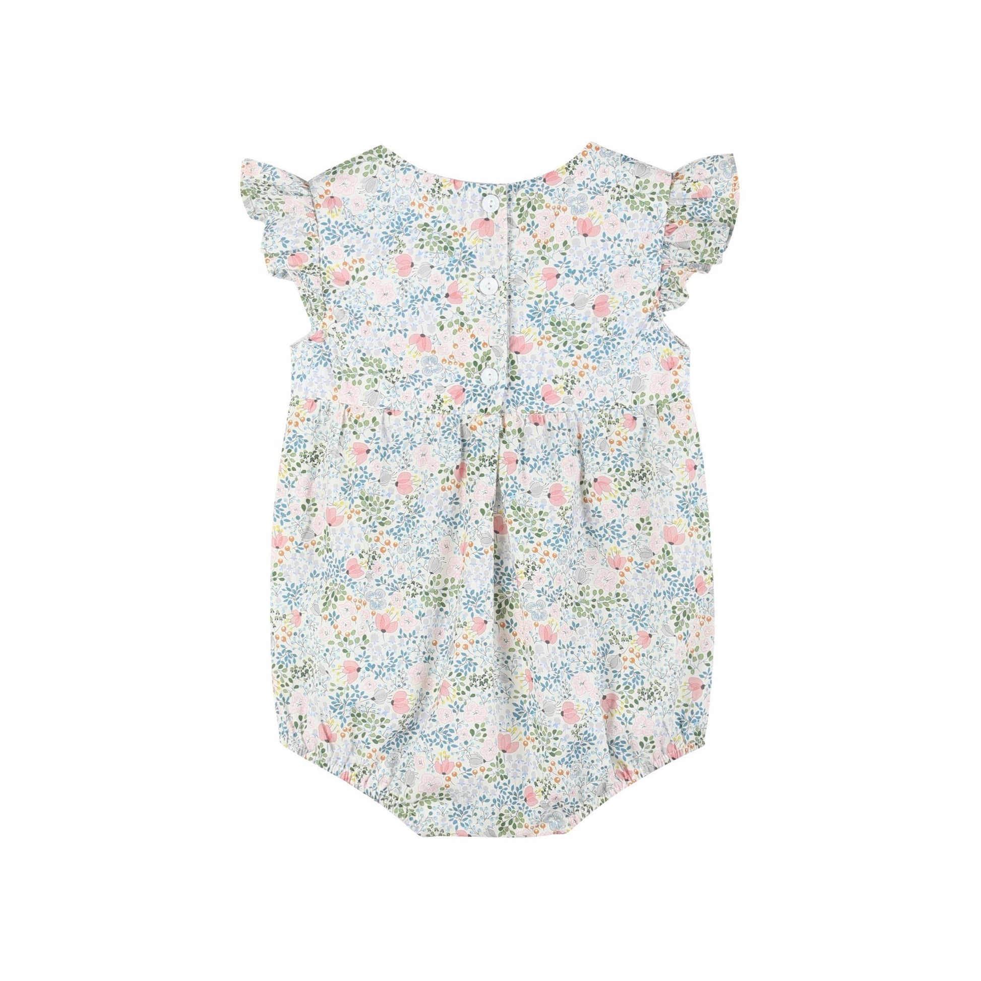 Pink Floral Print Smocked Flutter Romper