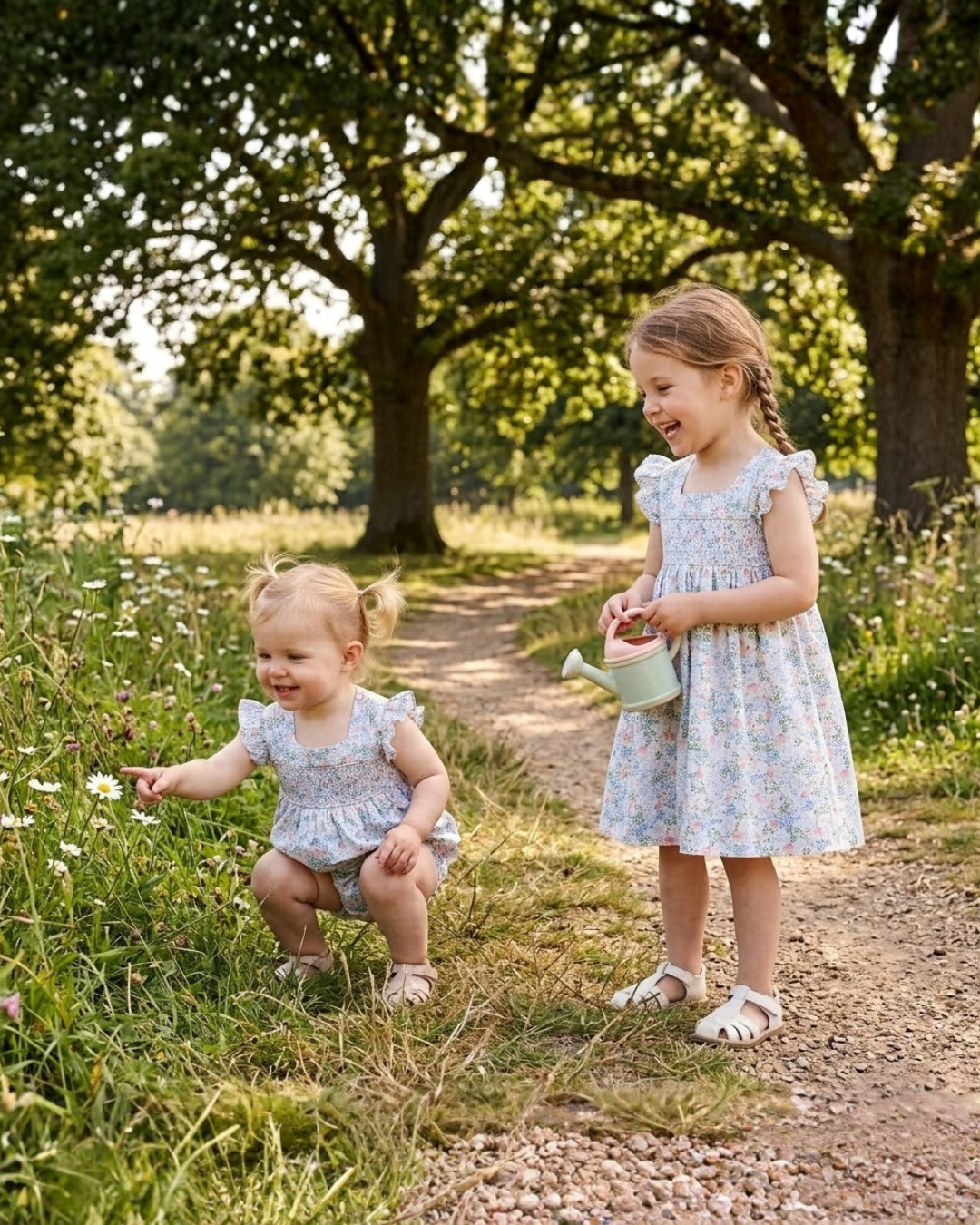 Pink Floral Print Smocked Flutter BubbleRomper