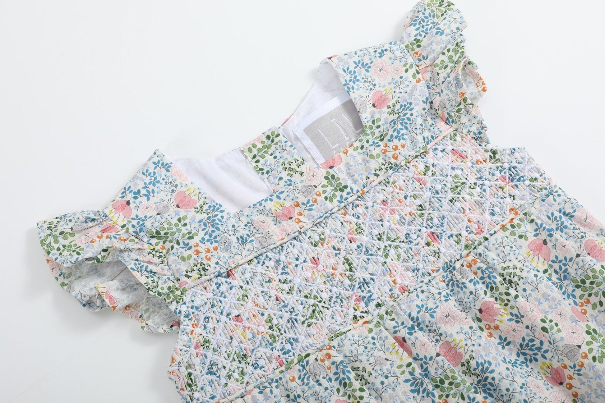 Pink Floral Print Smocked Flutter Romper