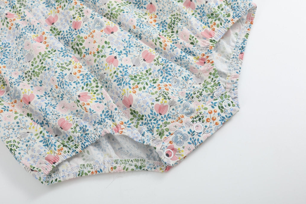 Pink Floral Print Smocked Flutter Romper