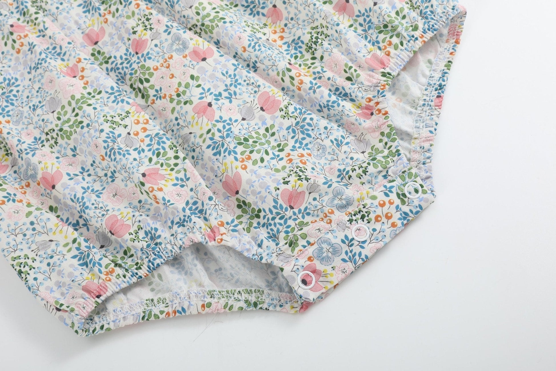 Pink Floral Print Smocked Flutter Romper