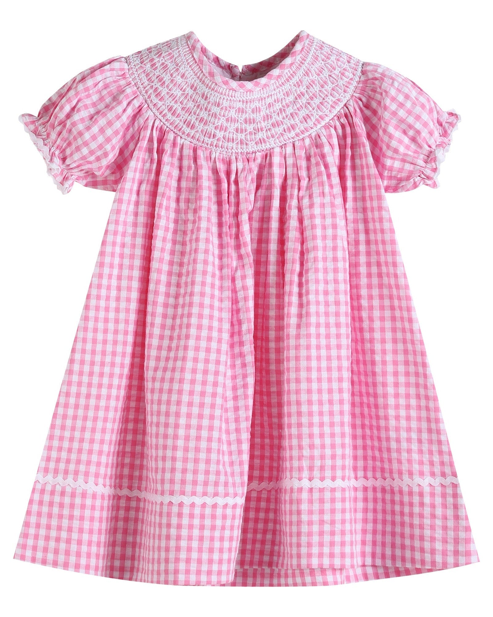 Pink Gingham Classic Smocked Bishop Dress