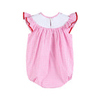 Pink Gingham Daisy and Hearts Smocked Romper
