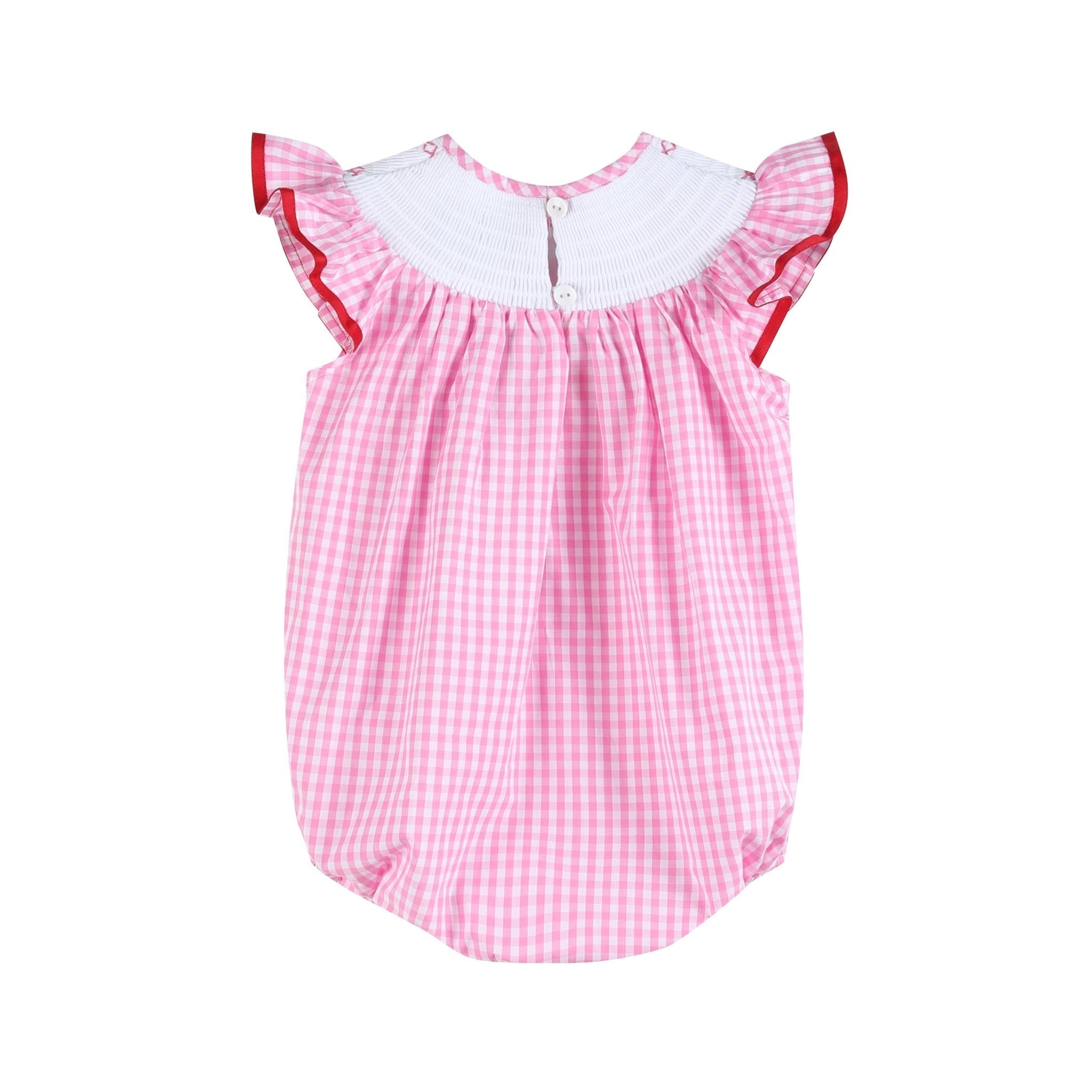 Pink Gingham Daisy and Hearts Smocked Romper