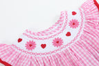 Pink Gingham Daisy and Hearts Smocked Romper