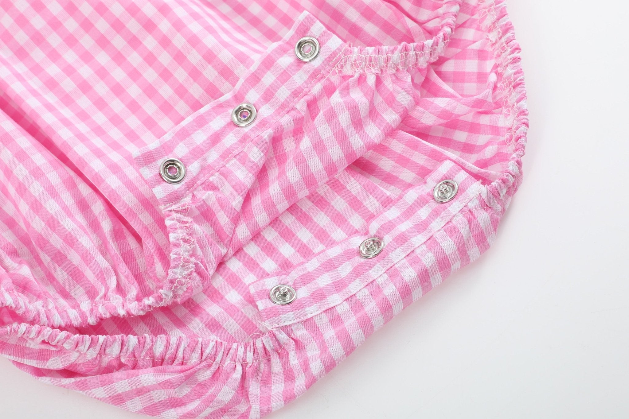 Pink Gingham Daisy and Hearts Smocked Romper