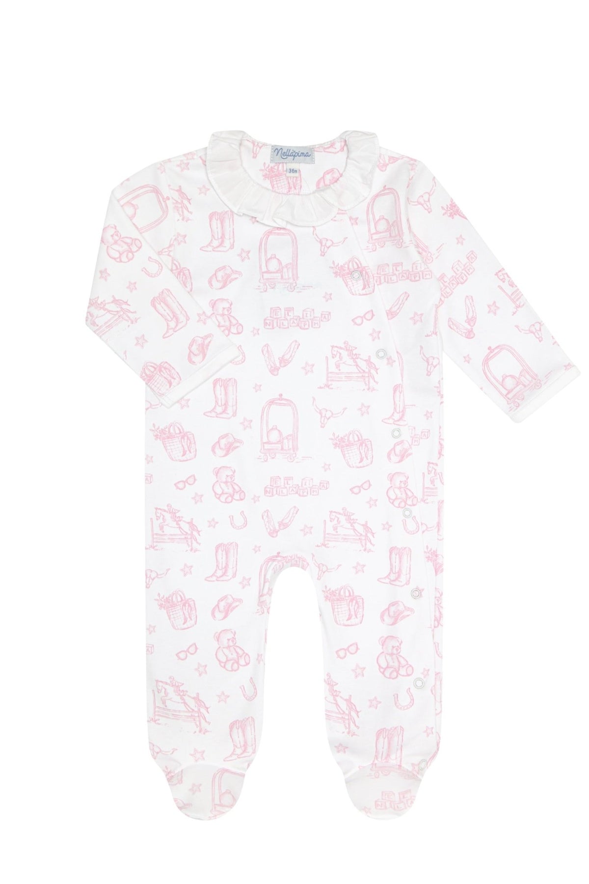 Pink Lone Star Toile Print Crossover Footie - Blissfully Lavender BoutiqueNella Pima