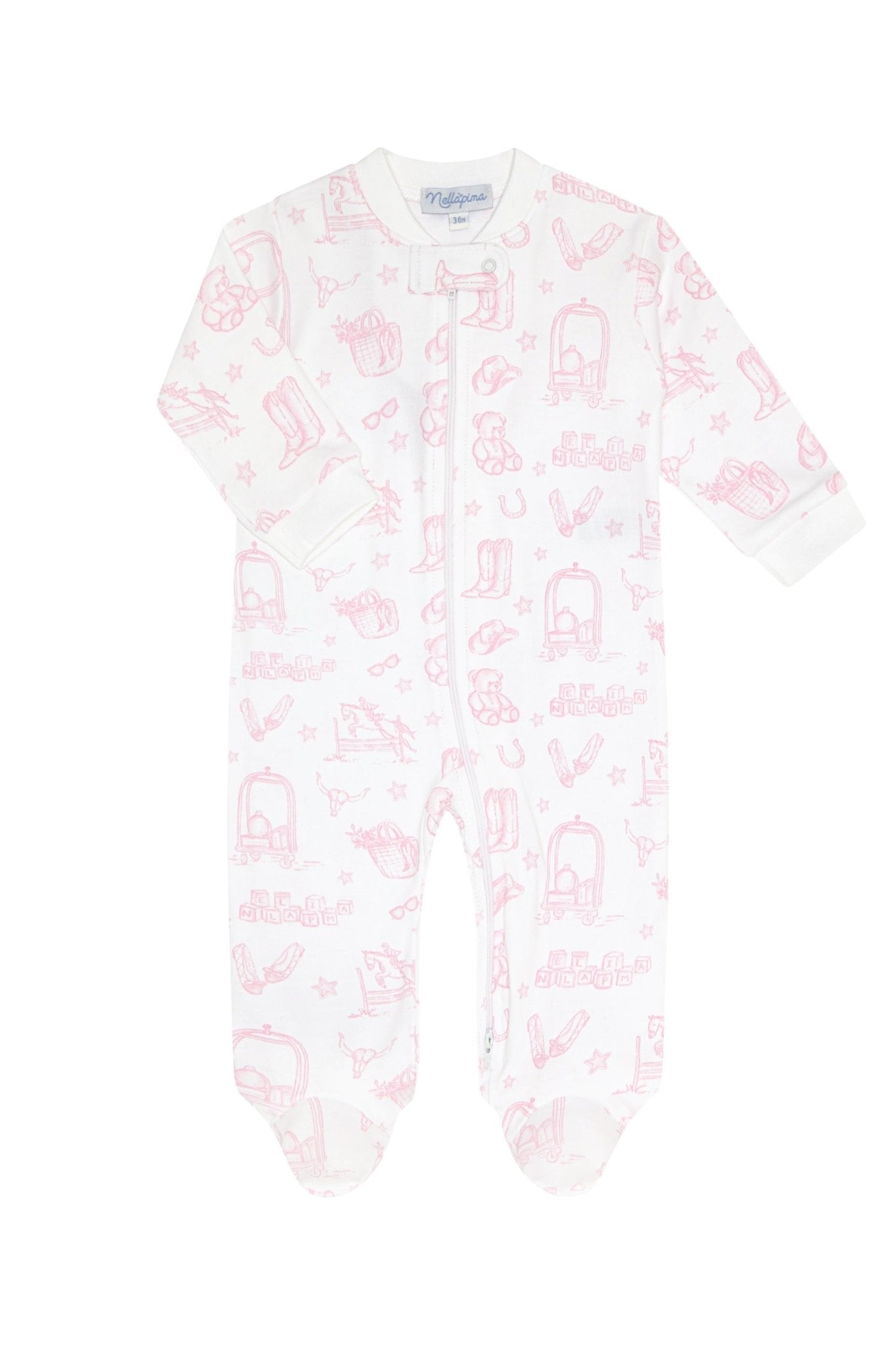 Pink Lone Star Toile Zipper Footie - Blissfully Lavender BoutiqueNella Pima