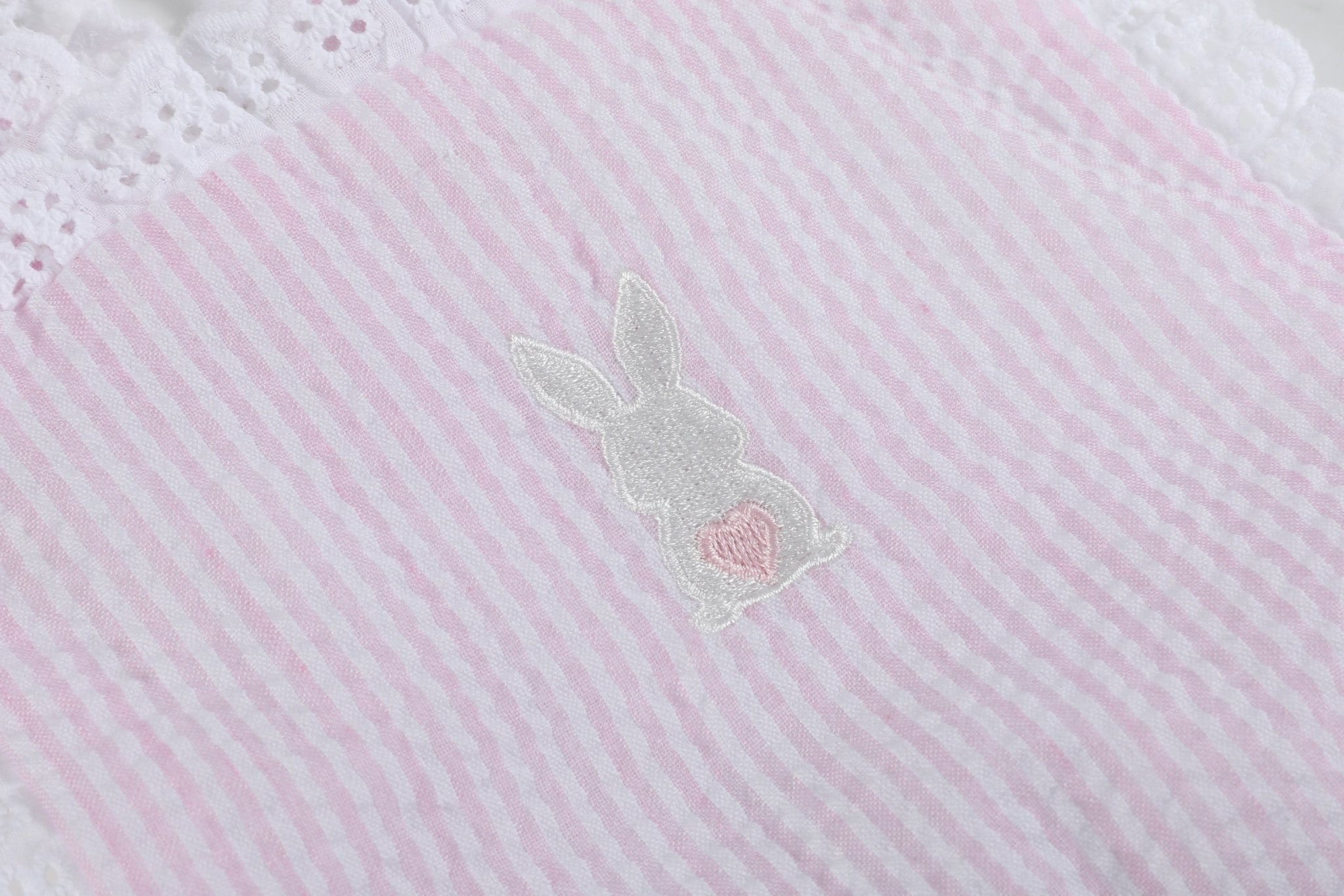Pink Seersucker Bunny Ruffle Romper