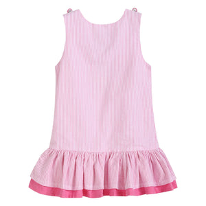 Pink Seersucker Flamingo Ruffle Dress