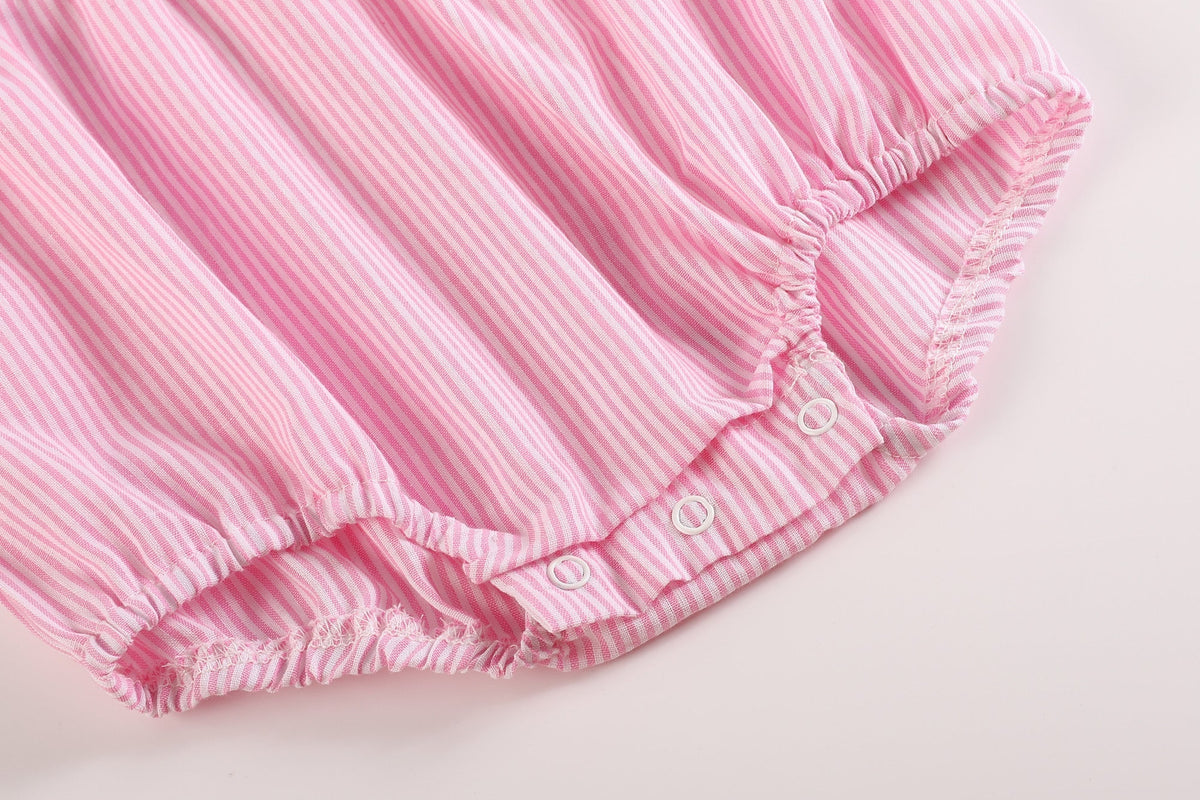 Pink Striped Lil Sister Smocked Bubble Romper