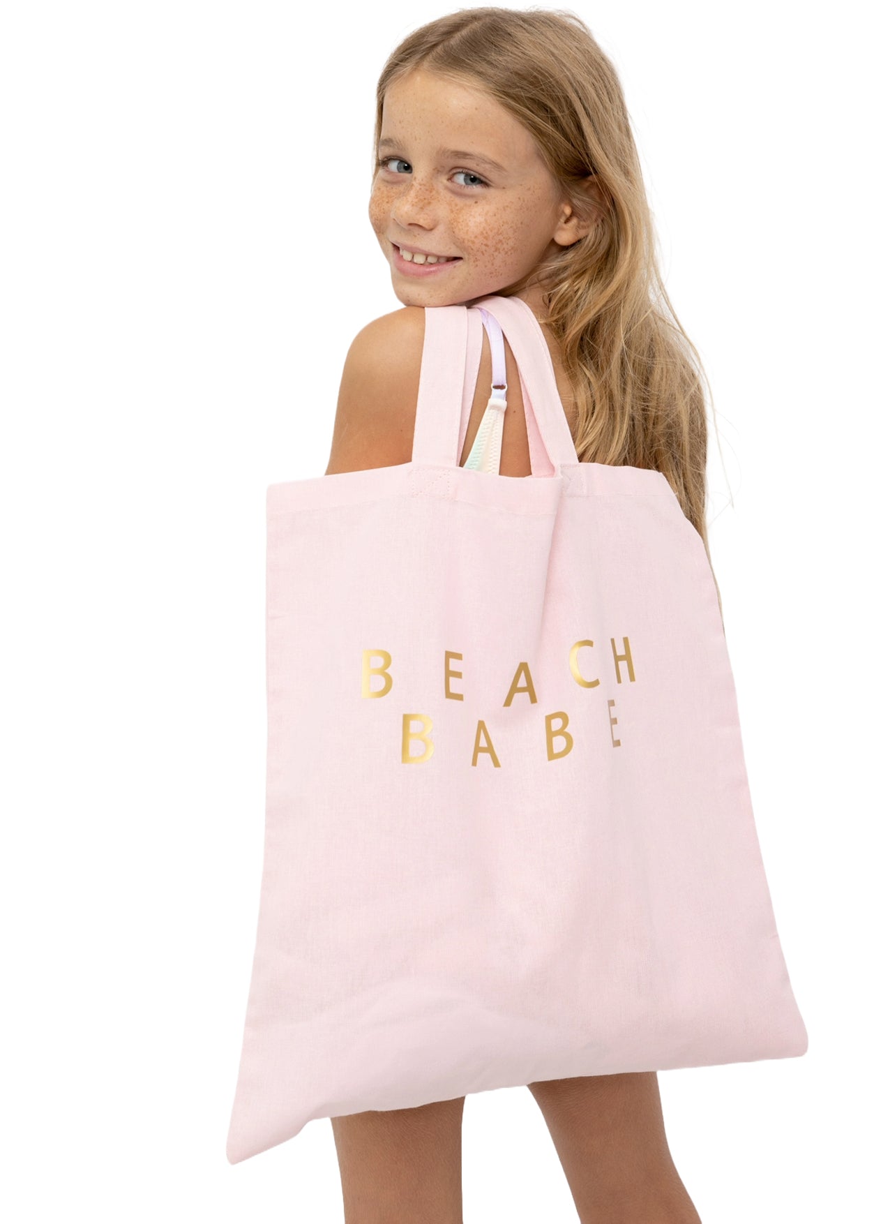 Girls "Beach Babe" Gold in Pink Beach Bag