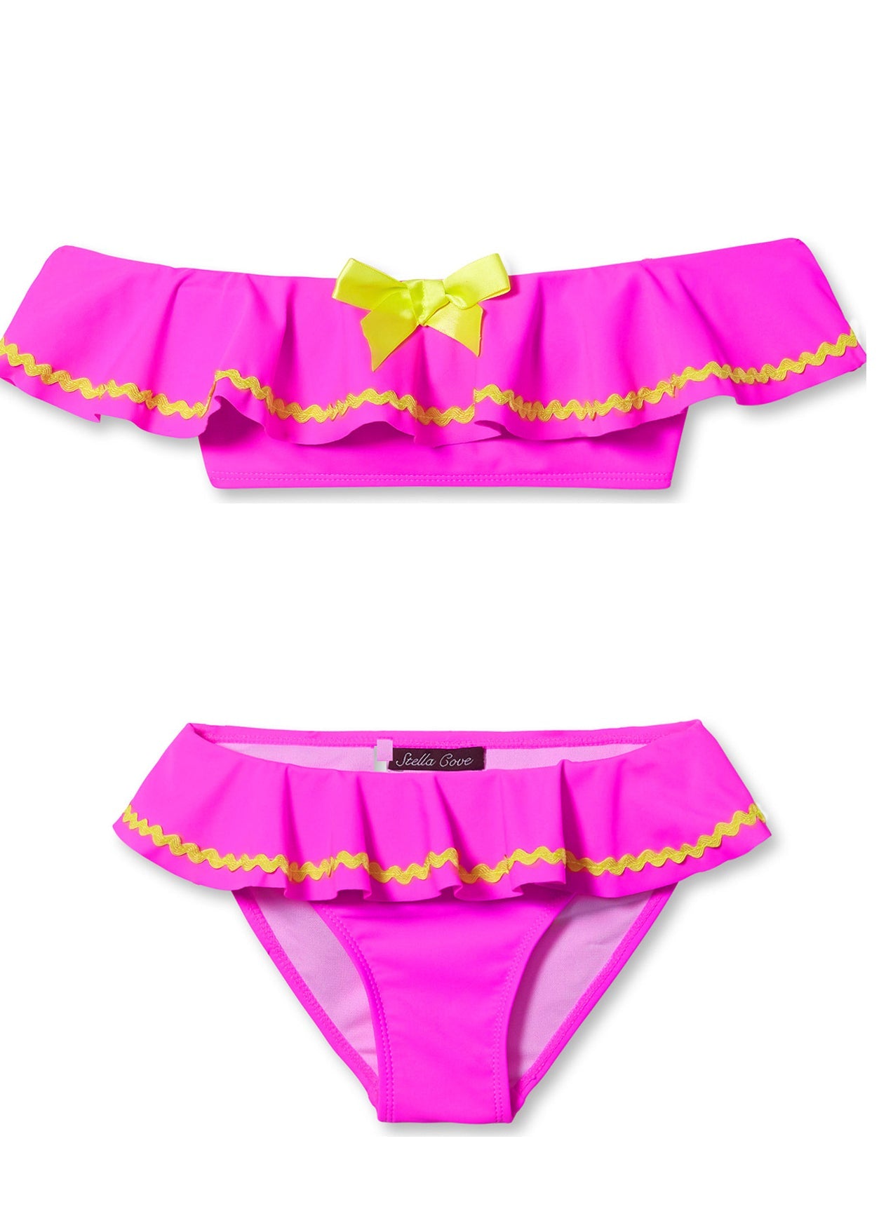 Neon Pink Bikini with Yellow Bow Trim