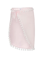 Pink Pareo Skirt Cover-Up with Pom Poms
