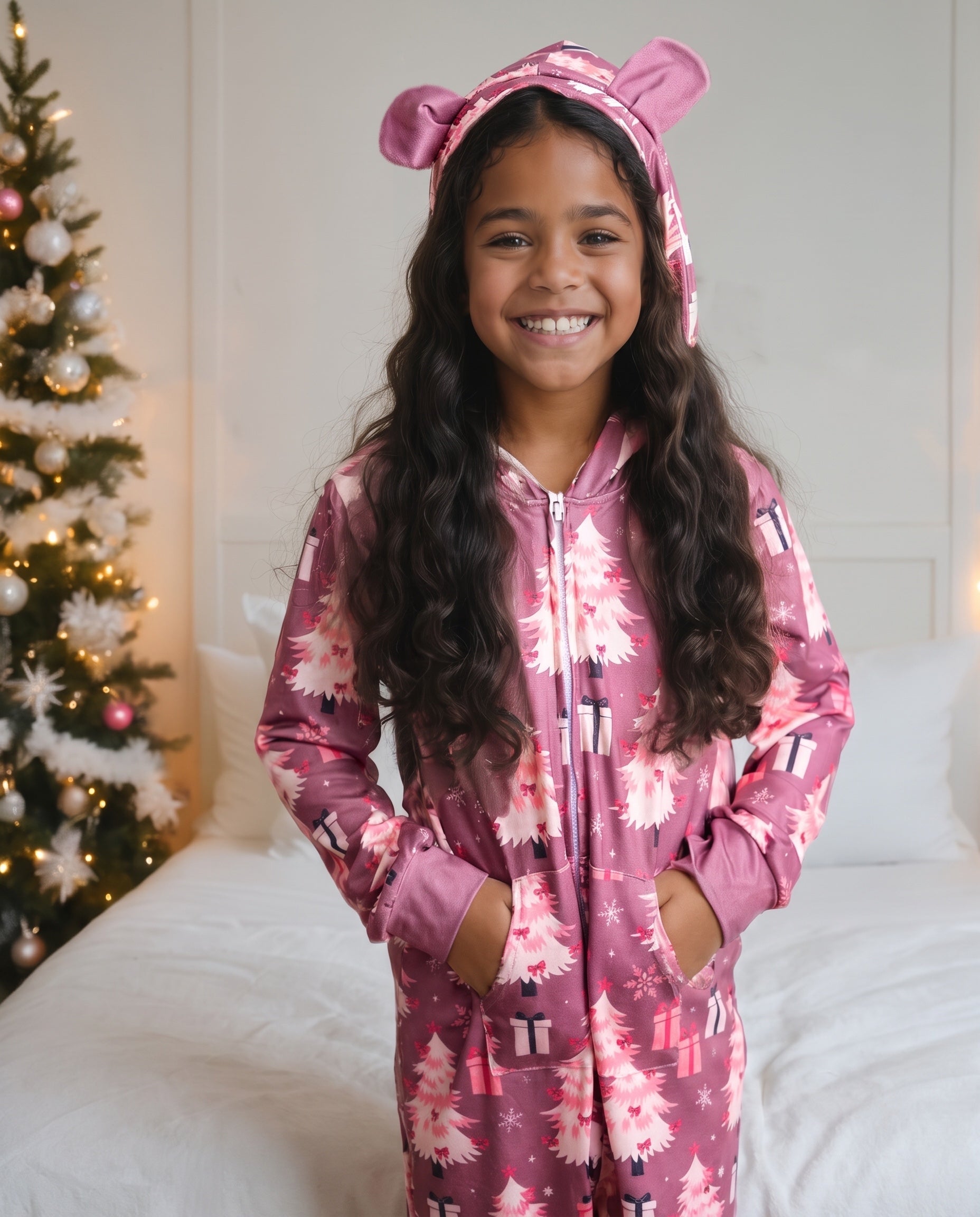 Pink Tree Zip Onesie