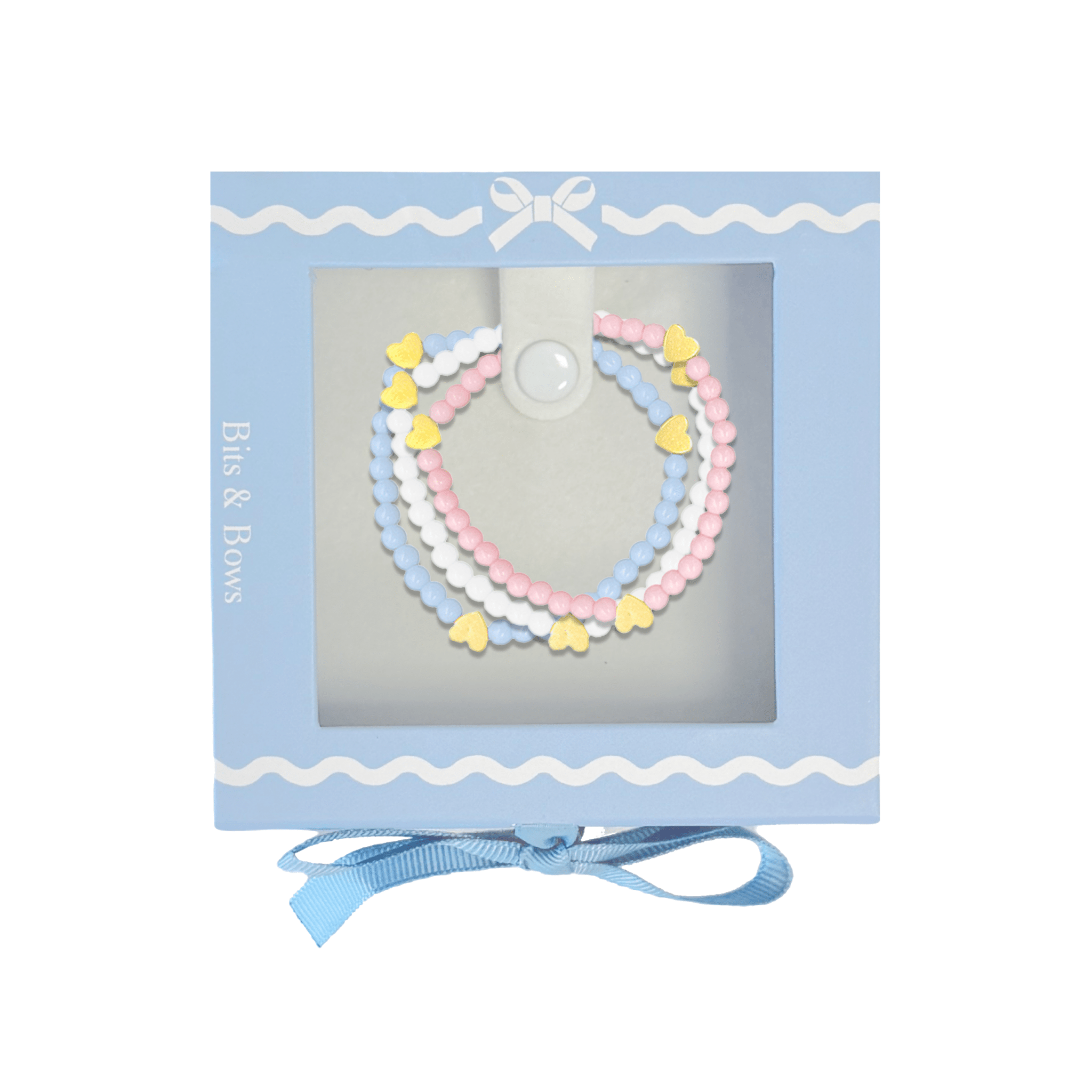 Pink/White/Blue Hearts Bracelet Gift Set - Blissfully Lavender BoutiqueBits & Bows