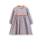 Toddler Long Sleeves Dress with Lace Trim | Mustard and Blue Floral