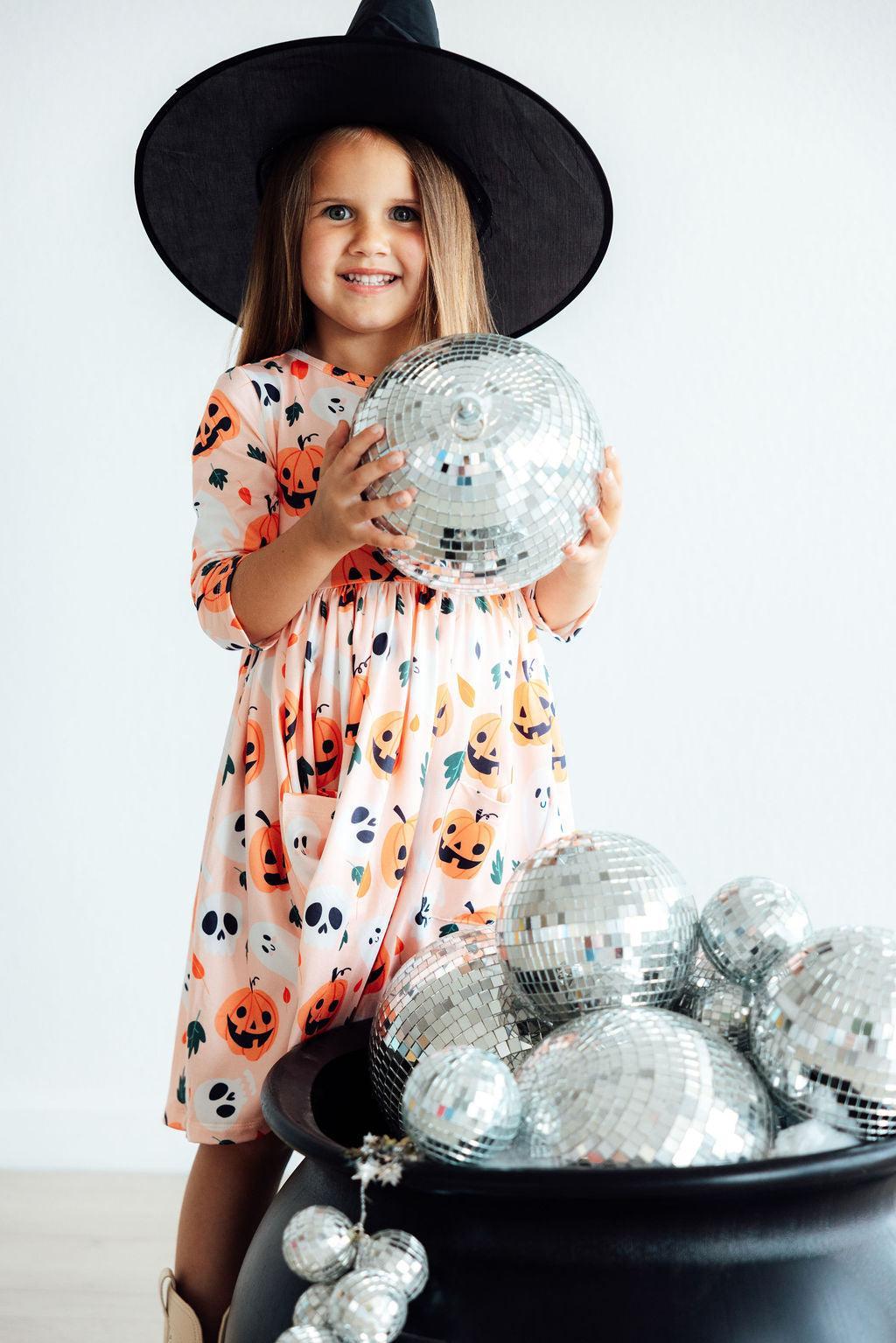 Pumpkin Peekaboo 3/4 Sleeve Pocket Twirl Dress - Blissfully Lavender BoutiqueMila & Rose ®