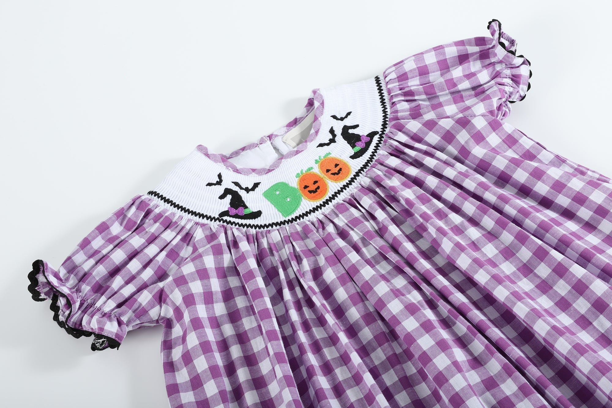 Purple Gingham Smocked Bishop Dress