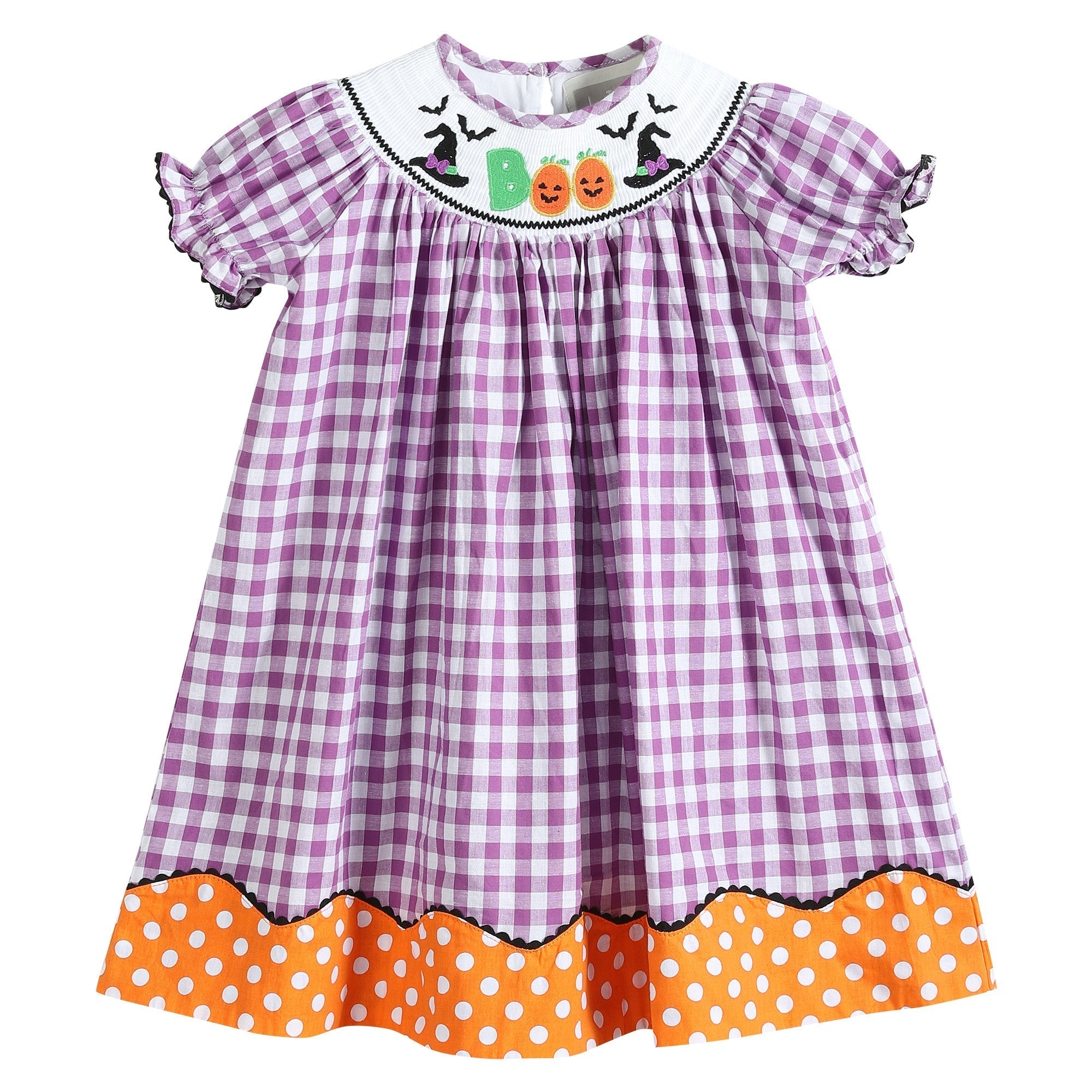 Purple Gingham Smocked Bishop Dress