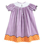 Purple Gingham Smocked Bishop Dress