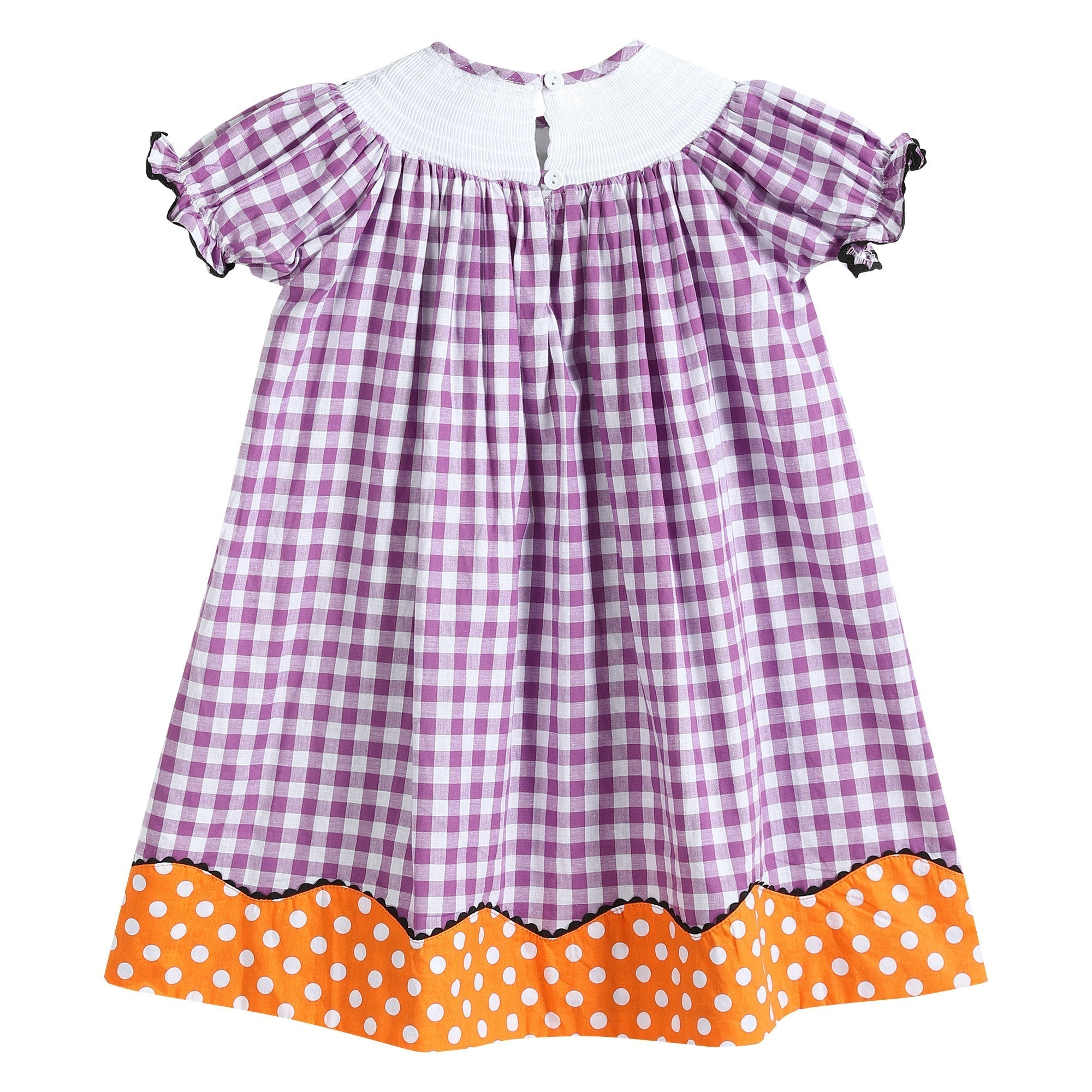 Purple Gingham Smocked Bishop Dress