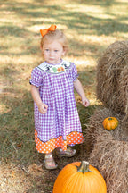 Purple Gingham Smocked Bishop Dress