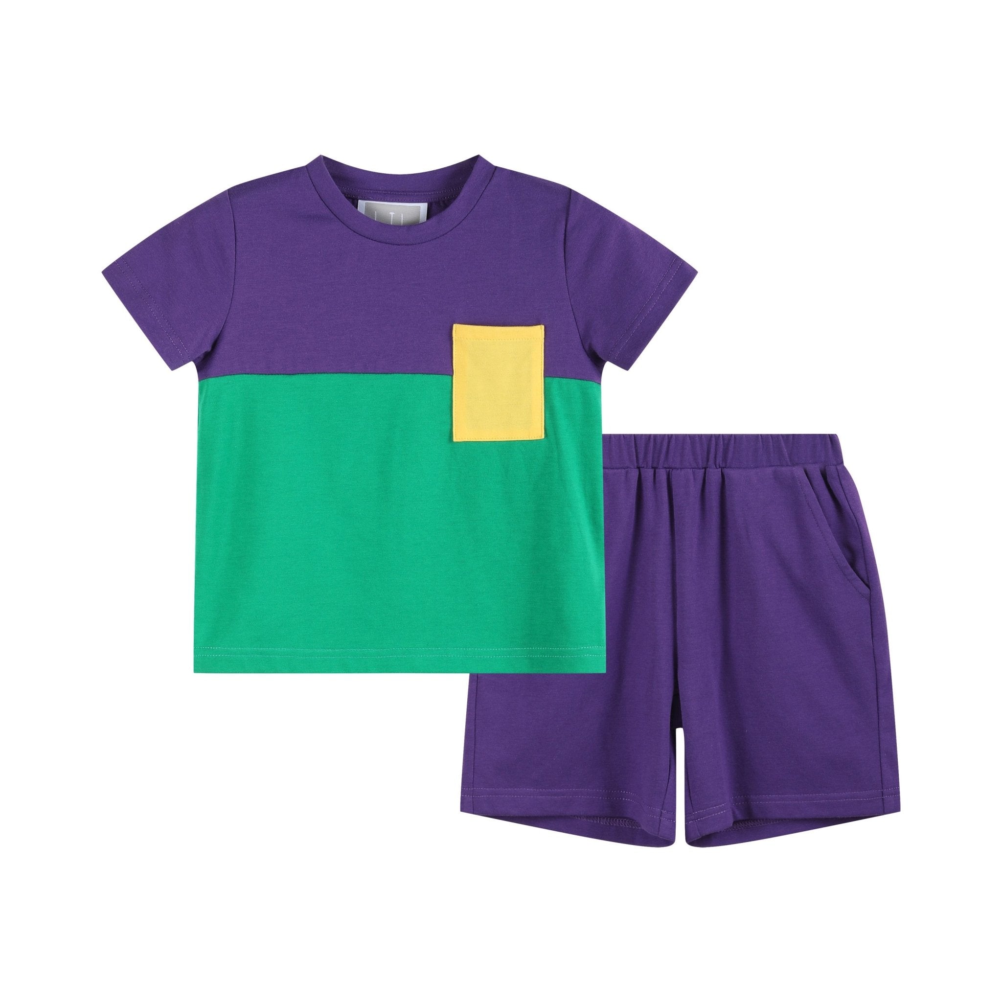 Purple, Green and Gold Mardi Gras Short and Shirt Set